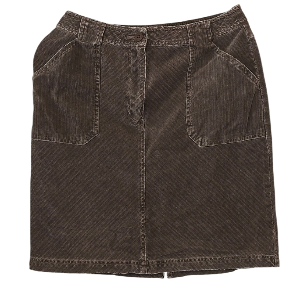 L.L. Bean Vintage Brown Corduroy Skirt size 10 Fall Pockets Boho Office